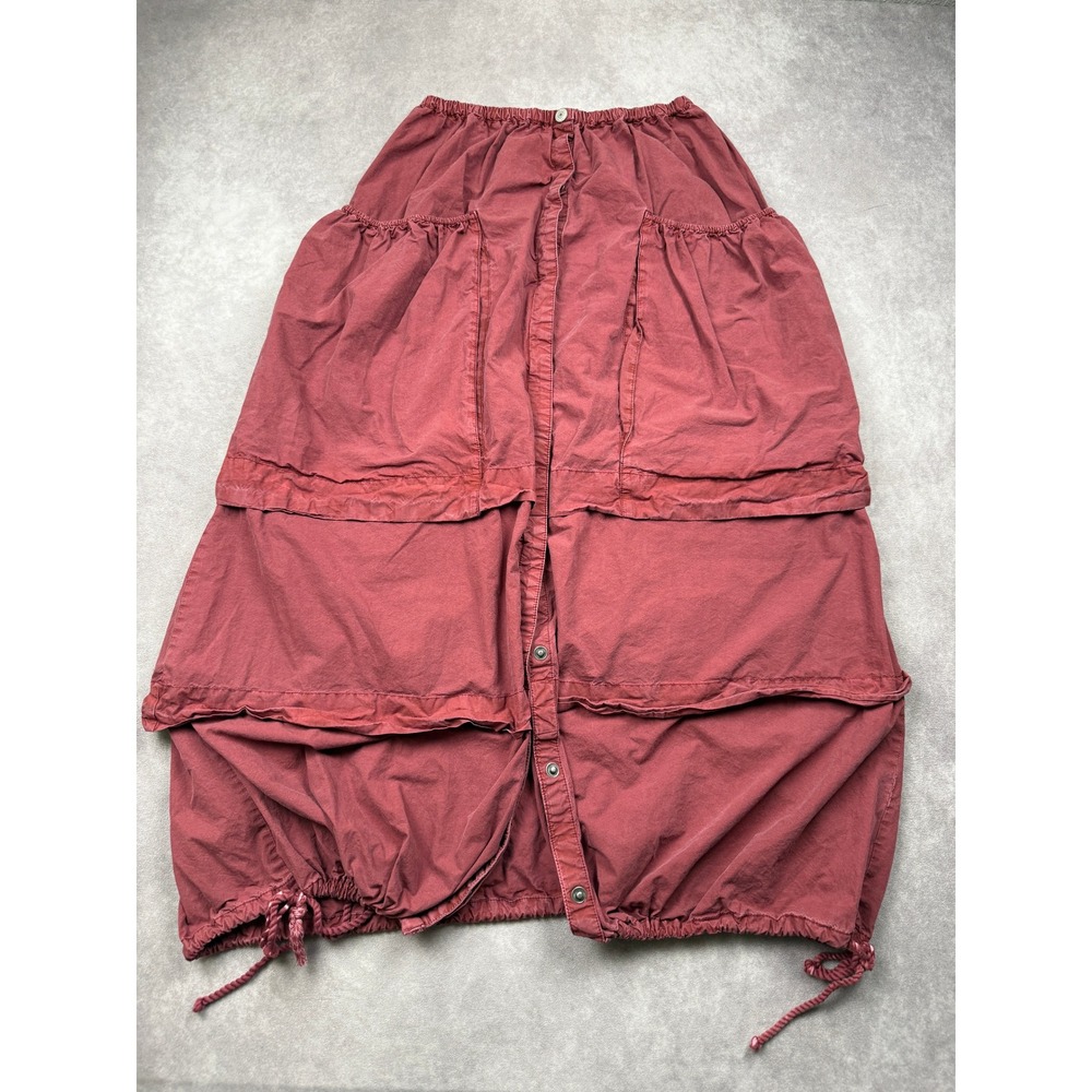 Free People Eloise Women S Red Twill Maxi Skirt Drawstring Cargo Cotton Boho